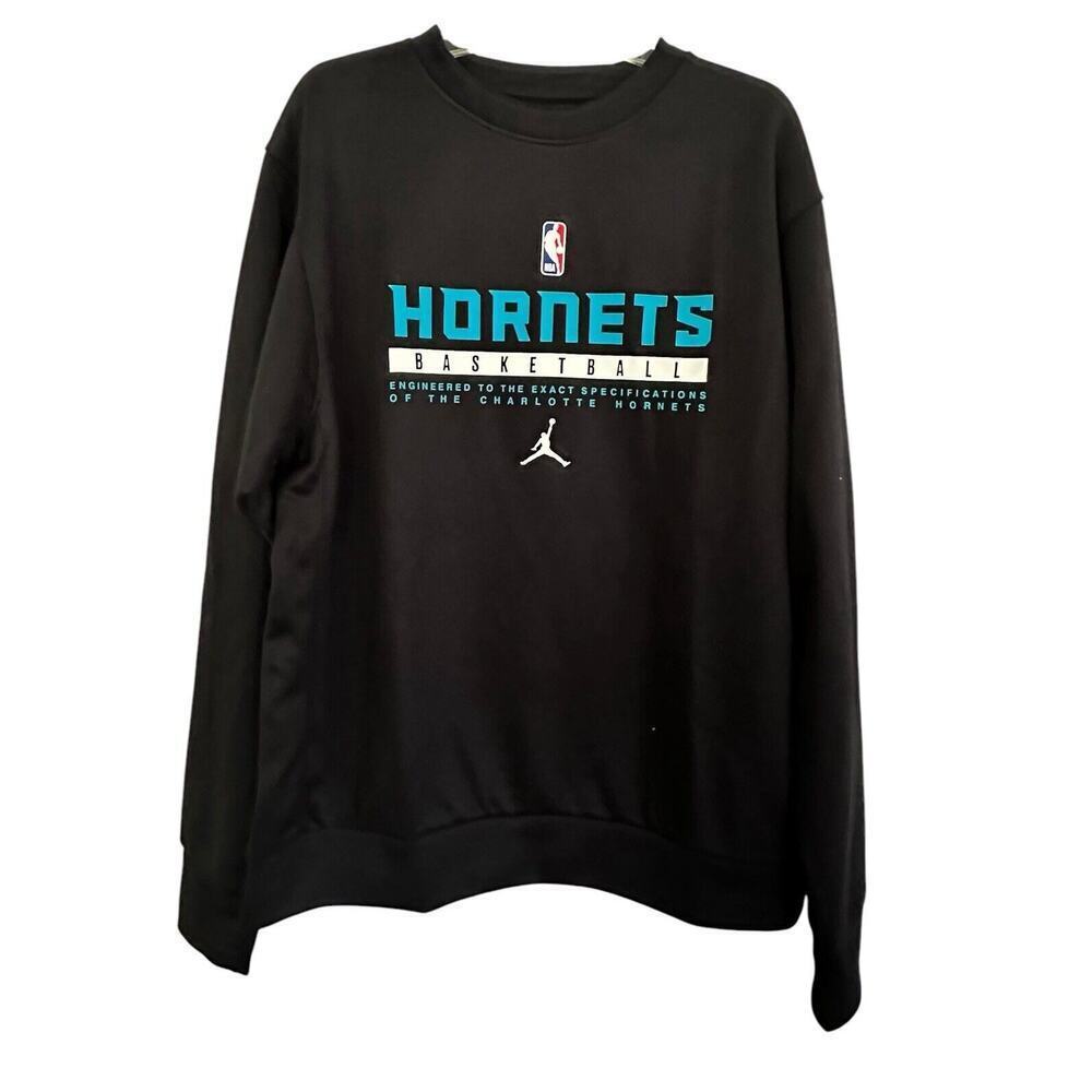 NBA Authentics Charlotte Hornets Basketball Hoodie Large Black Dri-Fit Lined